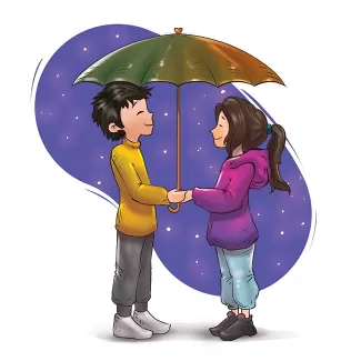 تصویرسازی دختر و پسر عاشق با چتر با فرمت psd و فتوشاپ
