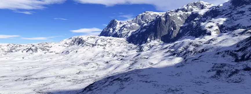 تصویر با کیفیت کوه برفی و آسمان آبی تصویر با کیفیت کوه برفی و آسمان آبی