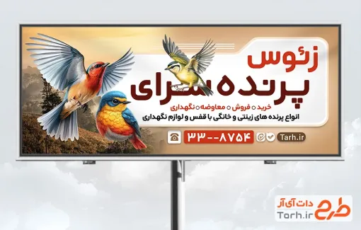 طرح لایه باز بنر پرنده فروشی شامل عکس پرنده رنگارنگ