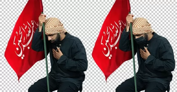 تصویر مرد با پرچم امام حسین