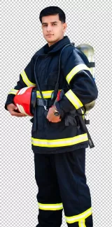 عکس آتشنشان با کلاه و کپسول اکسیژن