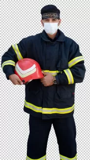 تصویر آتشنشان با ماسک و سربند