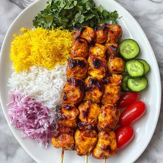 عکس باکیفیت سیخ جوجه در بشقاب عکس حرفه ای رستوران