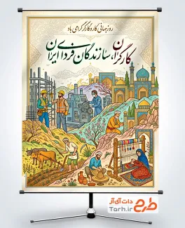 دانلود پوستر روز جهانی کارگر با خوشنویسی کارگران سازندگان فردای ایران