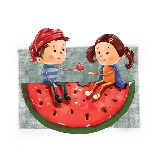 تصویرسازی دختر و پسر و هندوانه با فرمت psd و فتوشاپ