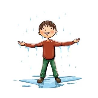تصویرسازی پسر و هوای بارانی شامل کاراکتر بچه