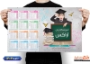 طرح تقویم تک برگ دیواری کلاس زبان شامل عکس تخته سیاه شامل وکتور حروف انگلیسی جهت چاپ تقویم کلاس زبان و تقویم آموزش زبان