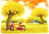دانلود منظره کارتونی درخت و دوچرخه