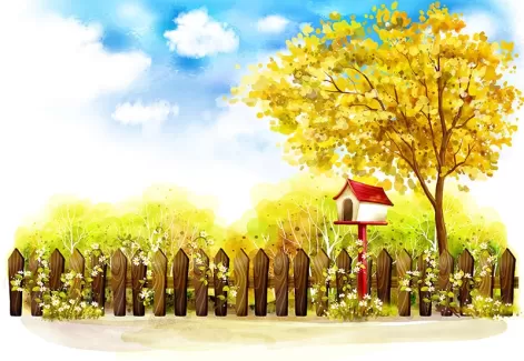منظره کارتونی کیفیت بالای درخت و حصار چوبی منظره کارتونی کیفیت بالای درخت و حصار چوبی