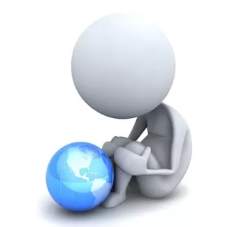 تصویر با کیفیت آدمک نشسته کنار کره تصویر با کیفیت آدمک نشسته کنار کره