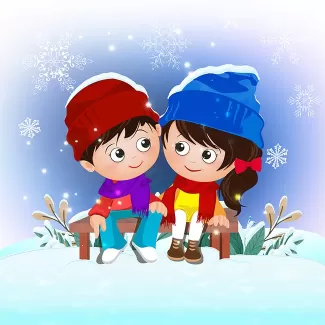 تصویرسازی دختر و پسر در برف با فرمت psd و فتوشاپ