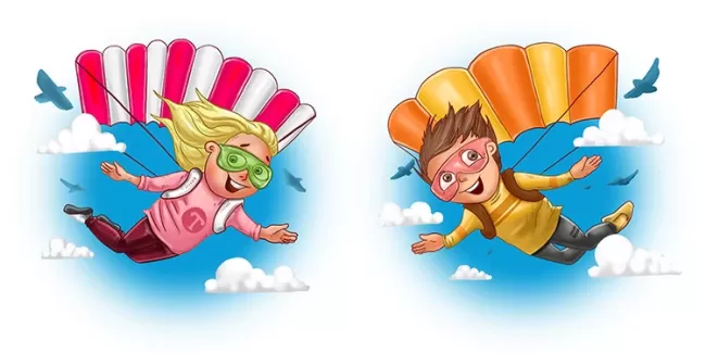 لایه باز تصویرسازی دختر و پسر در حال پرواز در آسمان با فرمت psd و فتوشاپ