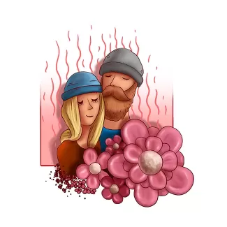 تصویرسازی لایه باز مرد و زن عاشق با گل با فرمت psd و فتوشاپ