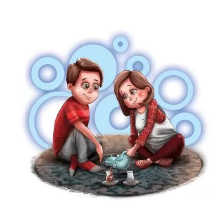 تصویرسازی لایه باز دختر و پسر در حال نوشیدن چای با فرمت psd و فتوشاپ