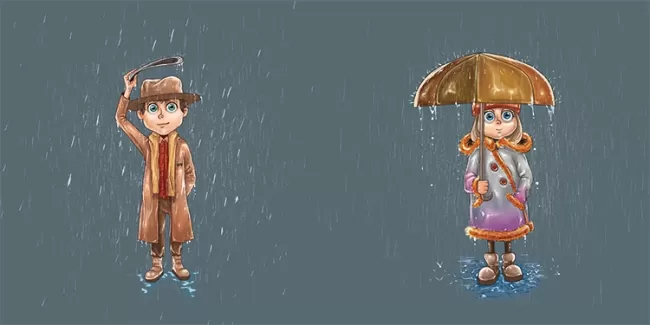تصویرسازی دختر و پسر زیر باران با فرمت psd و فتوشاپ