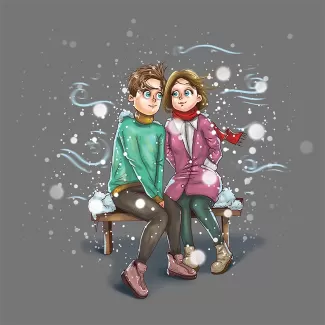 تصویر سازی زن و مرد در برف با لباس بافتنی و کاپشن در فرمت psd و فتوشاپ