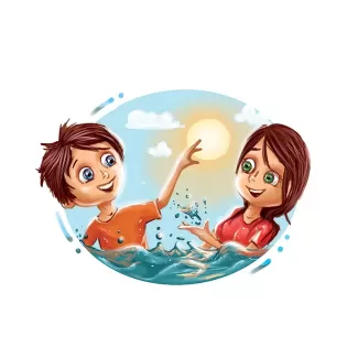 تصویرسازی دختر و پسر در دریا با فرمت psd و فتوشاپ