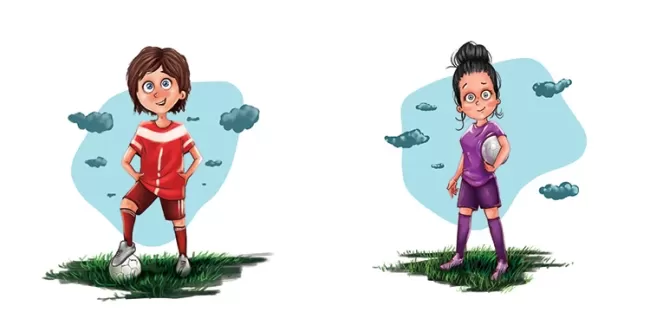 تصویرسازی دختر و پسر فوتبالیست با فرمت psd و فتوشاپ