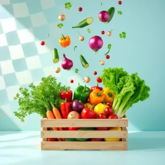 دانلود عکس جعبه هویج کاهو و فلفل عکس حرفه ای سبزیجات