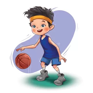 تصویرسازی پسر بسکتبالیست شامل کاراکتر بچه