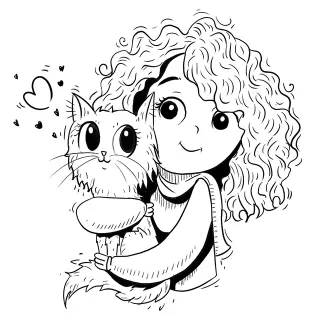 تصویرسازی دختر با گربه با فرمت psd و فتوشاپ