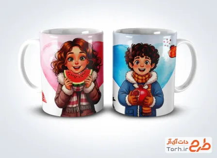 طرح لیوان ست دو نفره شب یلدا شامل تصویرسازی مرد و زن