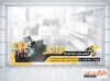 طرح لایه باز برچسب روی شیشه ابزار آلات فروشی شامل عکس دستگاه سنگبری