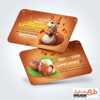 کارت ویزیت خام آجیل و خشکبار با تم قهوه ای کارت ویزیت خام آجیل و خشکبار شامل وکتور سنجاب