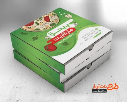 طرح خام جعبه پیتزا شامل وکتور پیتزا جهت استفاده برای بسته بندی و جعبه پیتزا به صورت رنگی