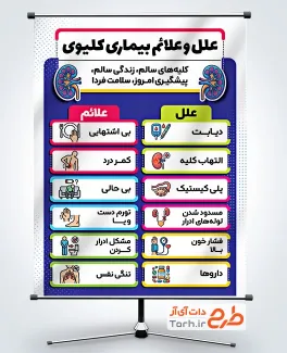 طرح پوستر علائم بیماری کلیوی با وکتور کلیه با فرمت PSD و قابل ویرایش