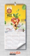 طرح تقویم لایه باز دیواری پیتزا فروشی شامل وکتور پیتزا جهت چاپ تقویم ساندویچی و فست فود 1402