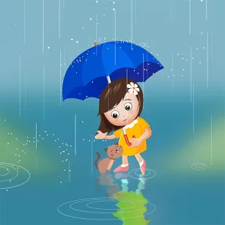 تصویرسازی لایه باز دختر در باران با چتر