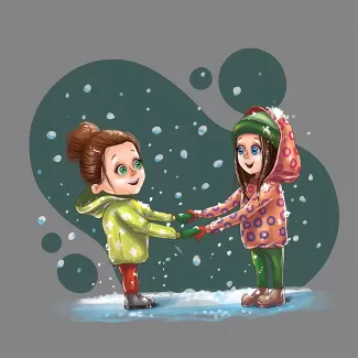 تصویرسازی لایه باز دختران در برف در حال خندیدن با فرمت psd