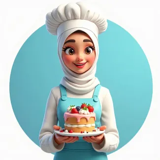 دانلود تصویر استوک آشپز زن با کیک تولد عکس حرفه ای شیرینی سرا
