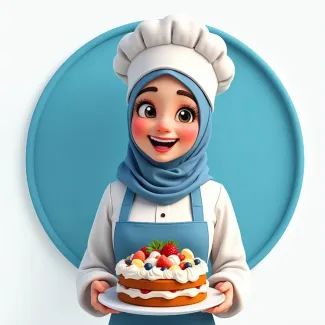 عکس زن آشپز با کیک تولد میوه ای توسط هوش مصنوعی عکس حرفه ای شیرینی سرا