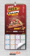 طرح تقویم دیواری پیتزا فروشی 1402 شامل وکتور پیتزا جهت چاپ تقویم ساندویچی و فست فود