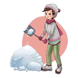 تصویرسازی پسر در حال پارو کردن برف با فرمت psd و فتوشاپ