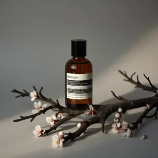 تصویر با کیفیت ادکلن با شکوفه سفید عکس حرفه ای عطر و ادکلن