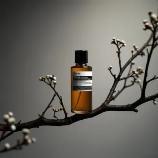 تصویر شیشه عطر روی شاخه درخت عکس حرفه ای عطر و ادکلن