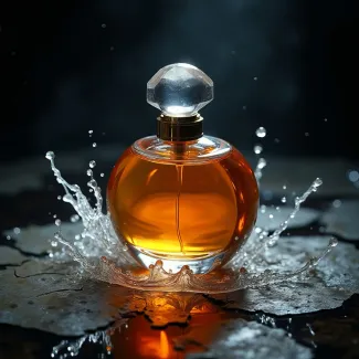 دانلود عکس شیشه ادکلن میان قطره های آب عکس حرفه ای عطر و ادکلن