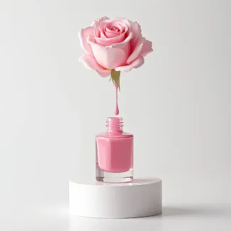 دانلود عکس با کیفیت لاک و گل رز صورتی عکس حرفه ای لوازم آرایشی