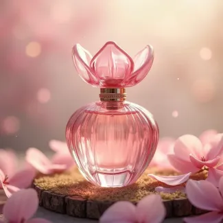 عکس هوش مصنوعی شیشه ادکلن صورتی عکس حرفه ای عطر و ادکلن