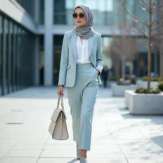 عکس استوک مدل با کت و شلوار آبی عکس حرفه ای مانتو فروشی