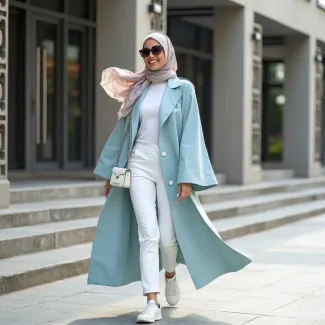 دانلود عکس مدل ترنچ کت زنانه آبی عکس حرفه ای مانتو فروشی