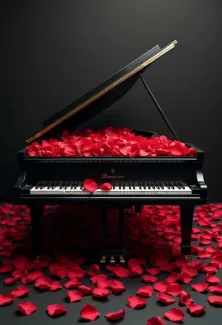عکس پیانو با گلبرگ عکس حرفه ای موسیقی