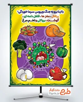 طرح لایه باز پوستر پیشگیری از سرماخوردگی با تصویرسازی ویروس انفلوانزا