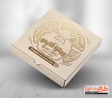 طرح ریسو جعبه پیتزا شامل وکتور پیتزا جهت استفاده برای بسته بندی و جعبه پیتزا به صورت تک رنگ