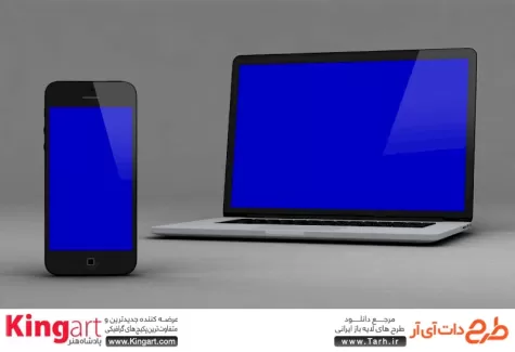 موکاپ لپ تاپ و موبایل لایه باز جهت پیش نمایش ریسپانسیو دستگاه‌های دیجیتال