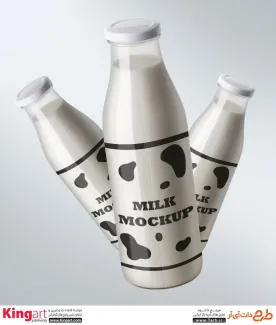 موکاپ لایه باز قوطی شیر با فرمت psd جهت پیش نمایش بطری شیشه ای شیر پاستوریزه