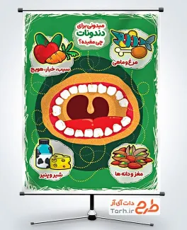 طرح پوستر آموزش مراقبت از دندان شامل تصویرسازی دهان